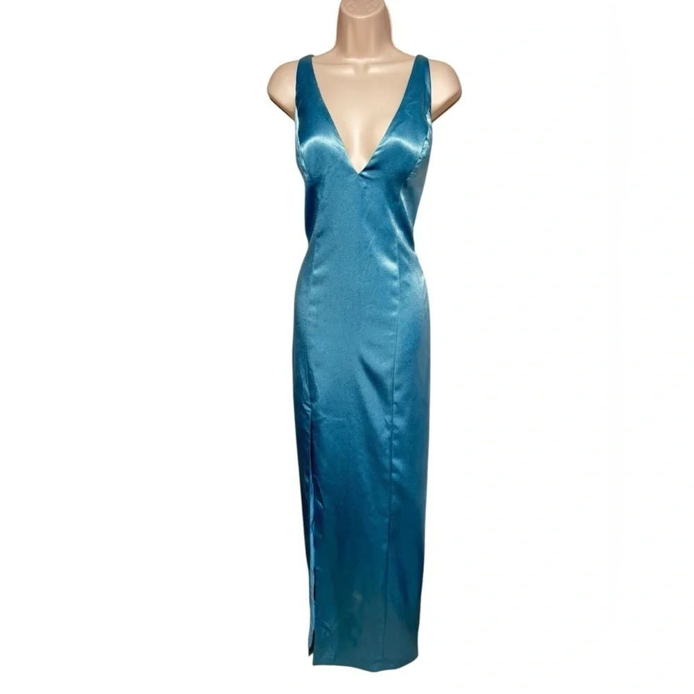 Aidan by Aidan Mattox Womens Blue Satin Evening Sheath Dress Gown size 6 - Picture 8 of 17